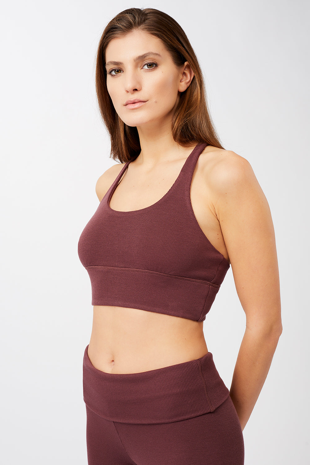 New Ripped Studio Bra + Ribbed Rolldown (Ruby)