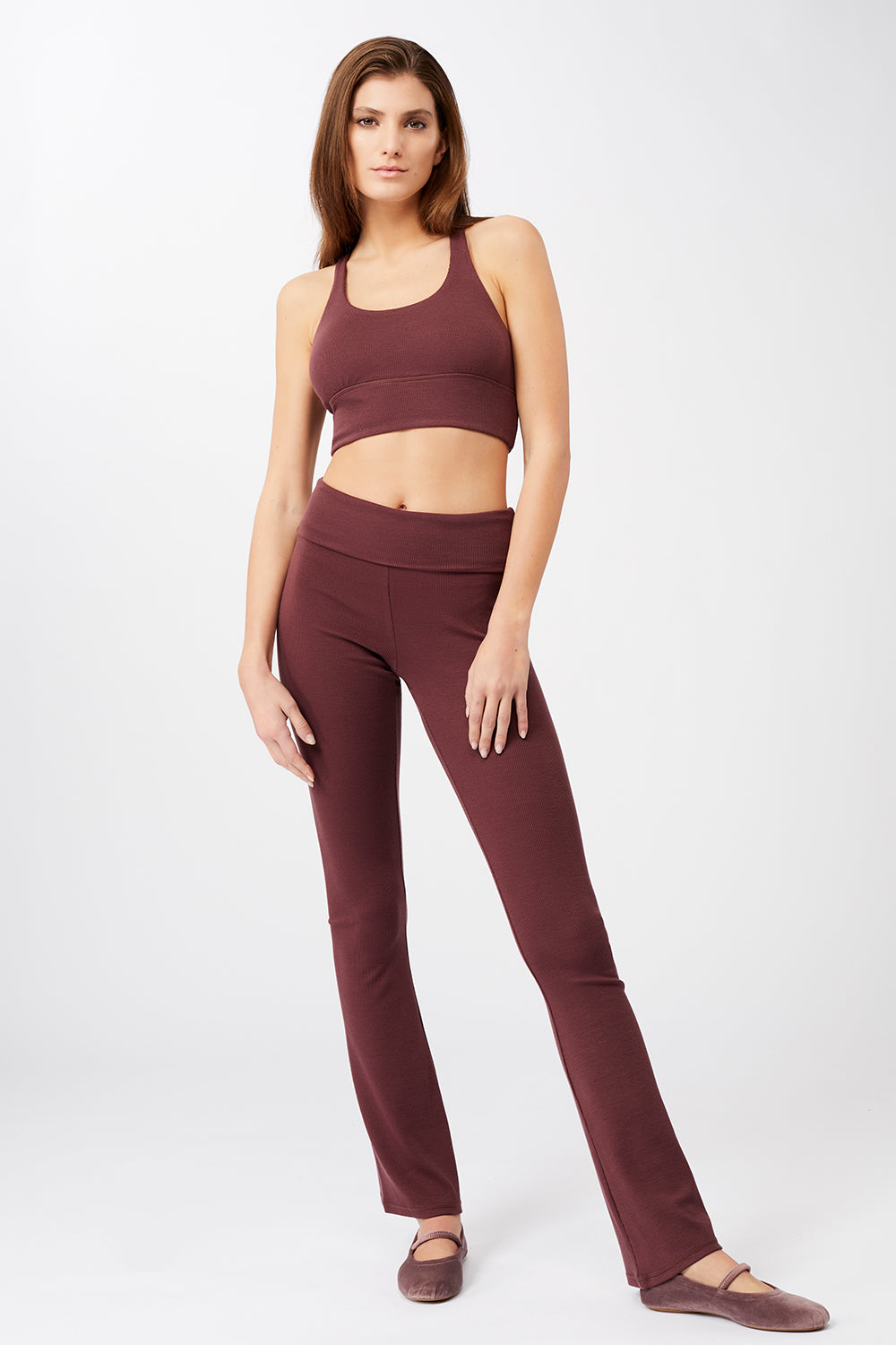 New Ripped Studio Bra + Ribbed Rolldown (Ruby)