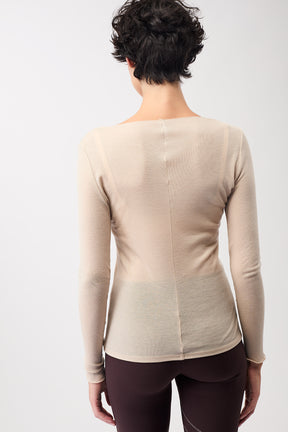 Mandala Trainings Shirt Beige Rückseite - Crew Neck Wool Mix