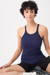 Mandala Sport Top Blau Front - Ribbed Tank Top