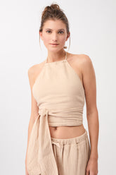 Mandala Sport Top Beige Front - Coastal Wrap Top